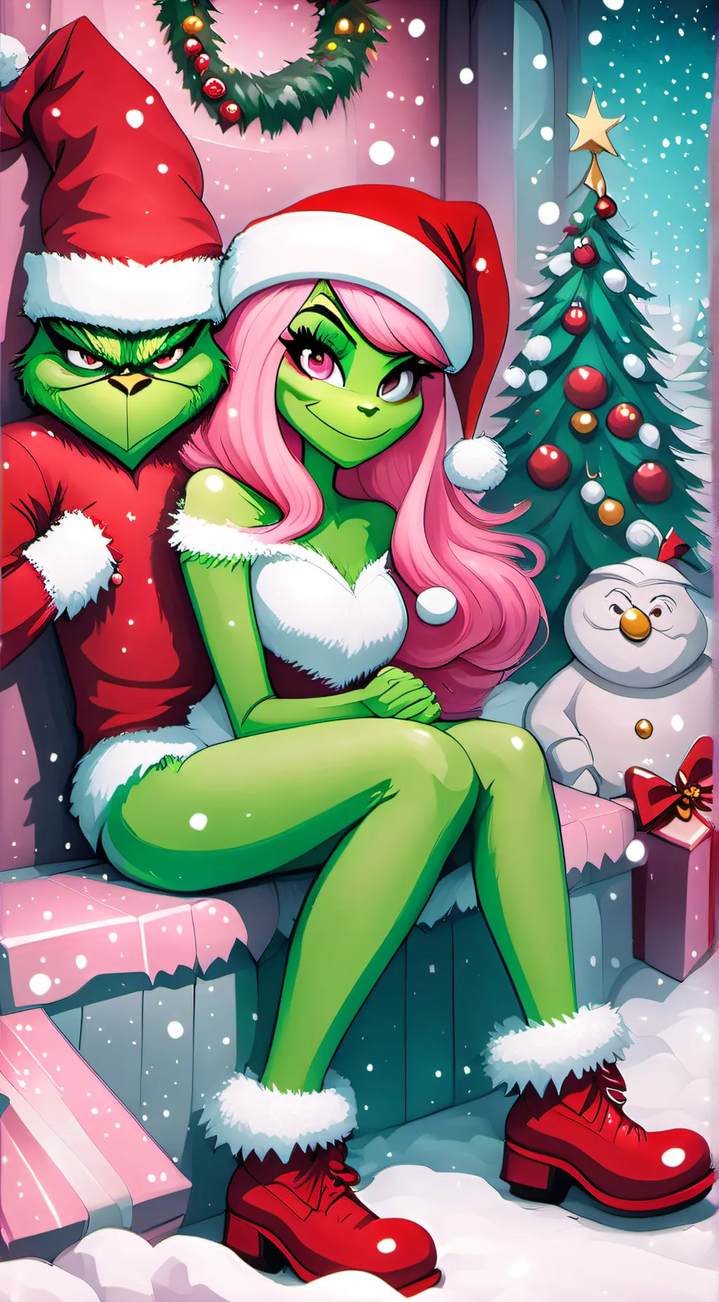 ai character: Grinch & sky background