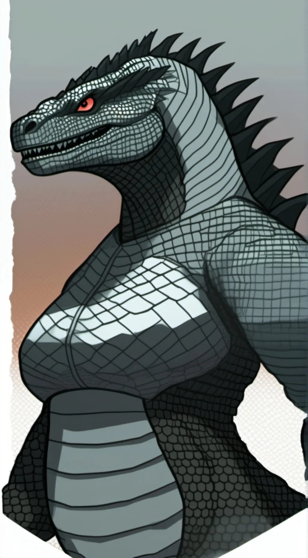 ai character: female Godzilla 2 background