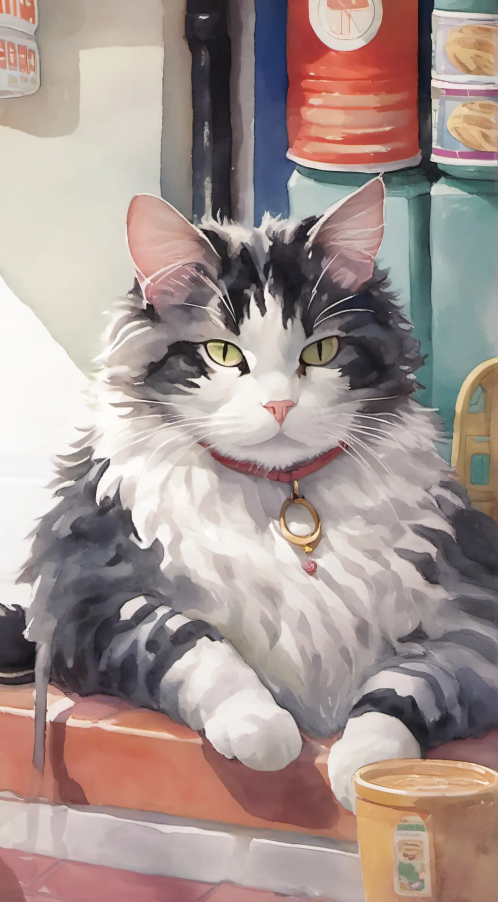 ai character: cat at subice background