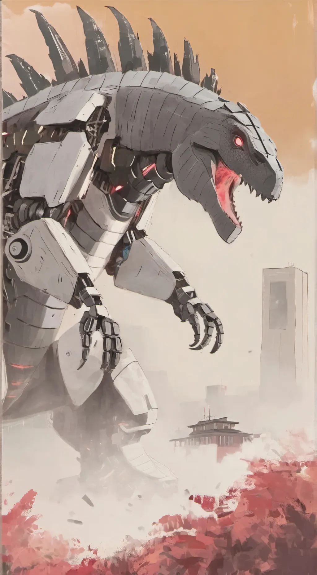 ai character: Mecha Godzilla  background
