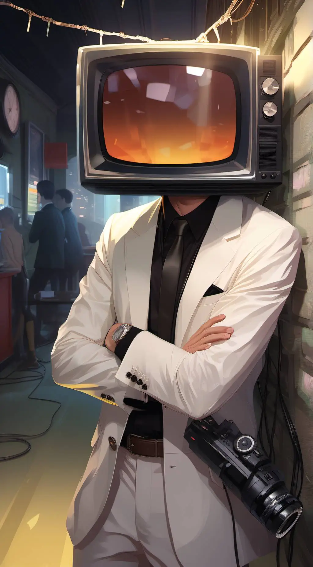 ai character: white tv man background