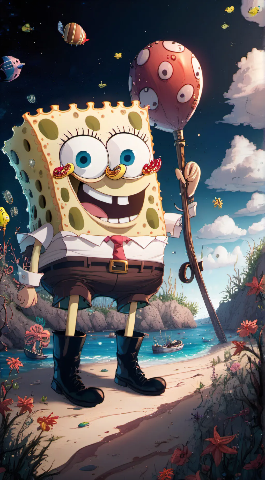 ai character: spongebob  background