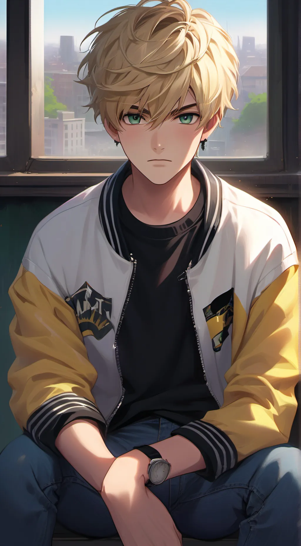 ai character: Matthew J smiles background