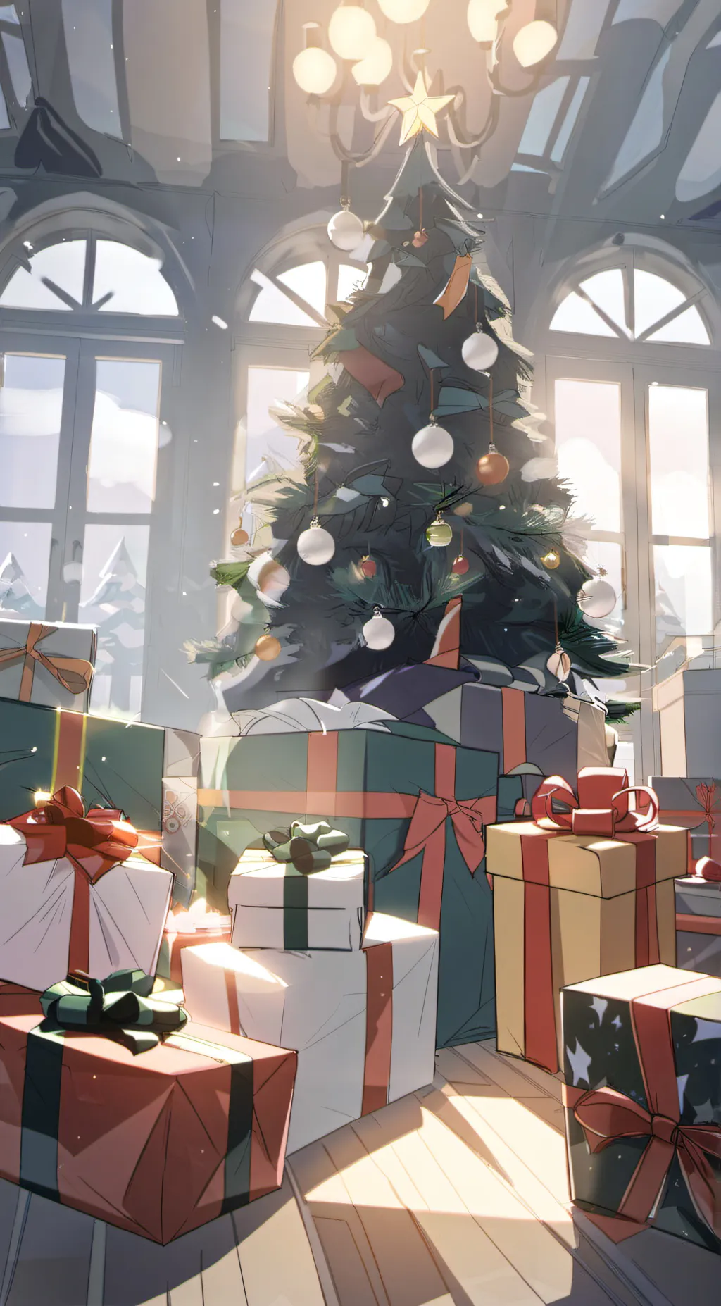 ai character: Christmas tree background