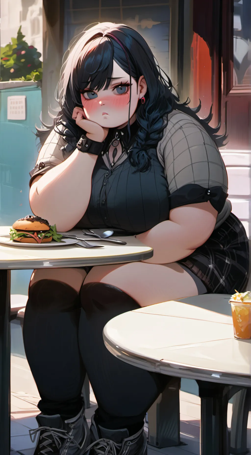 ai character: Fat Goth Girl  background