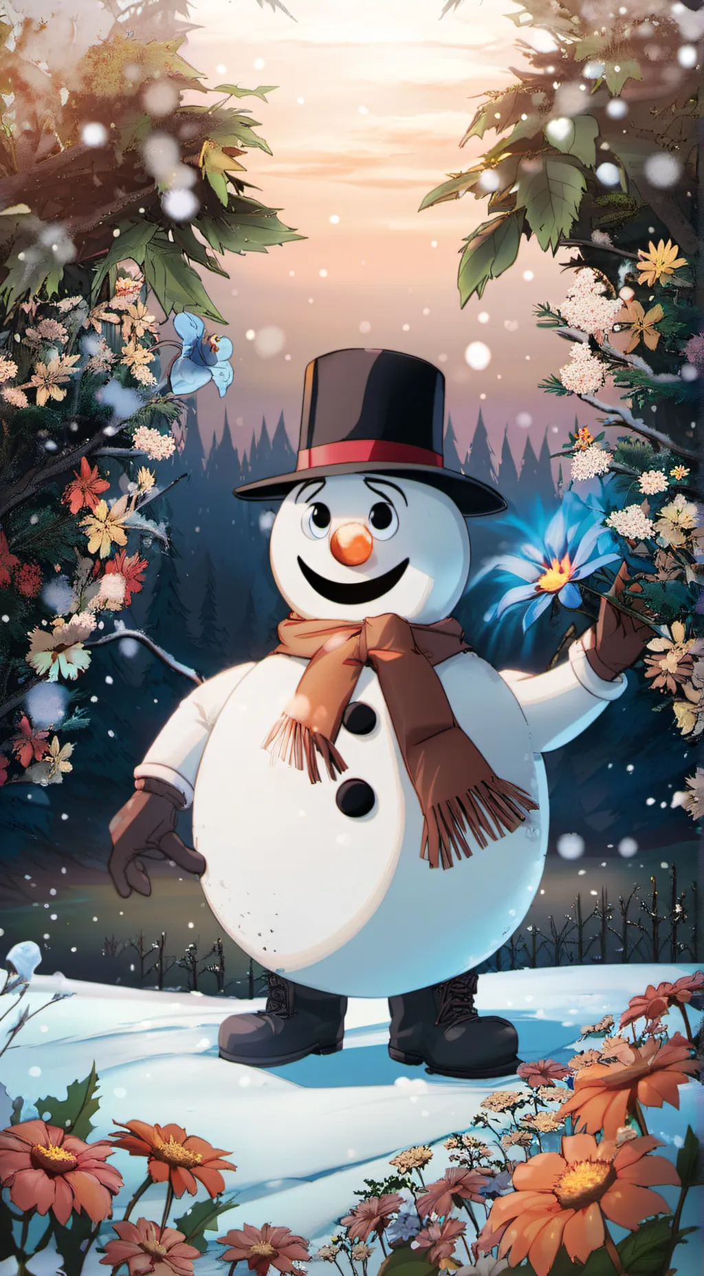 ai character: Frosty the snowman background