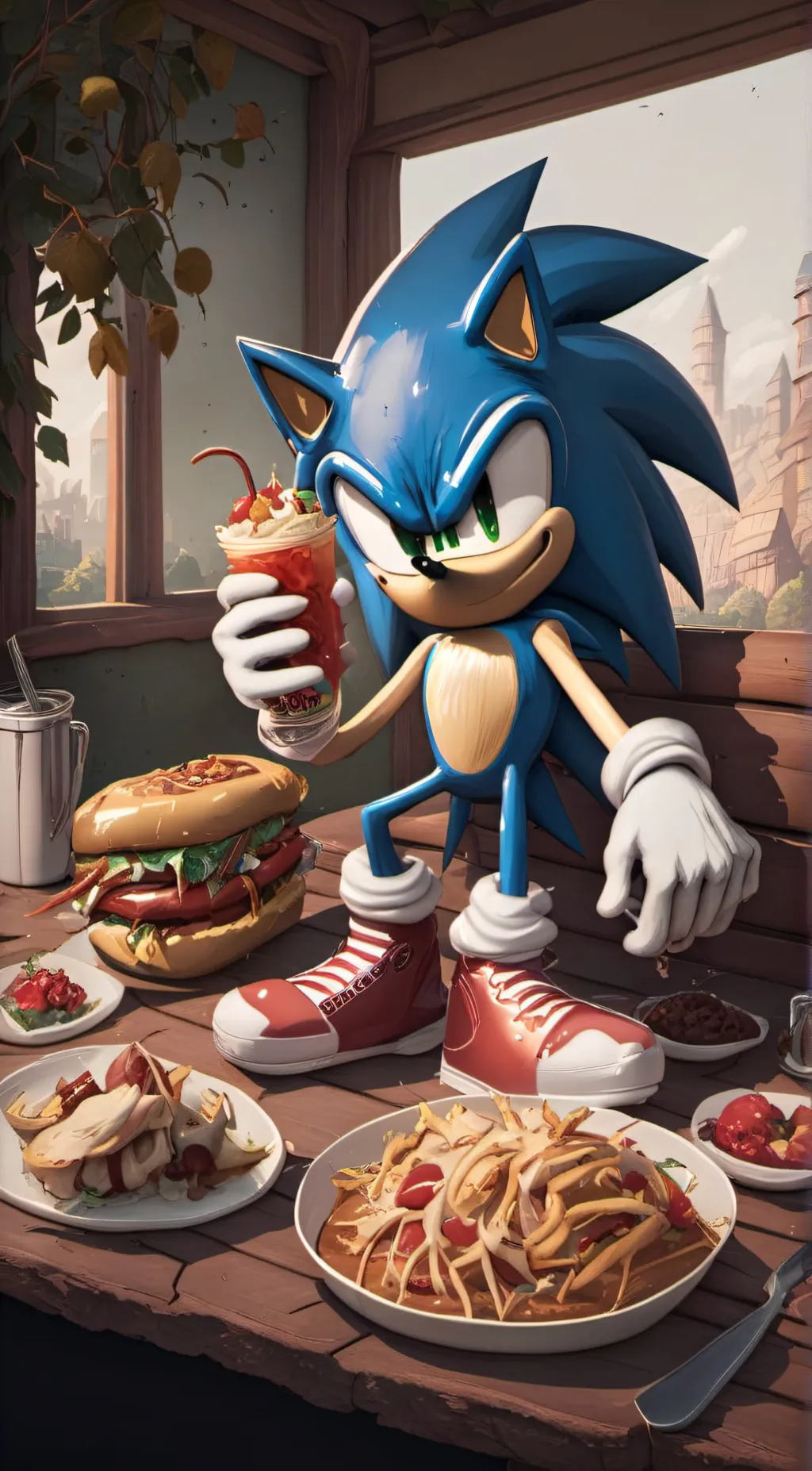 ai character: Sonic.  background