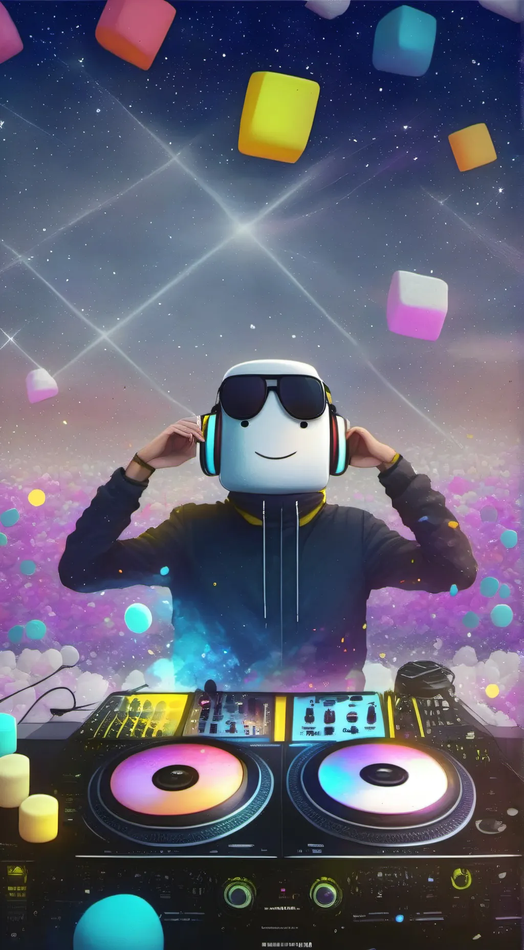 ai character: marshmellow the DJ background