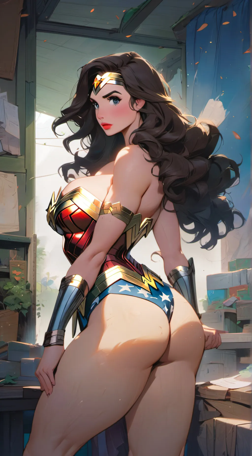 ai character: Bimbo Wonder Woman background