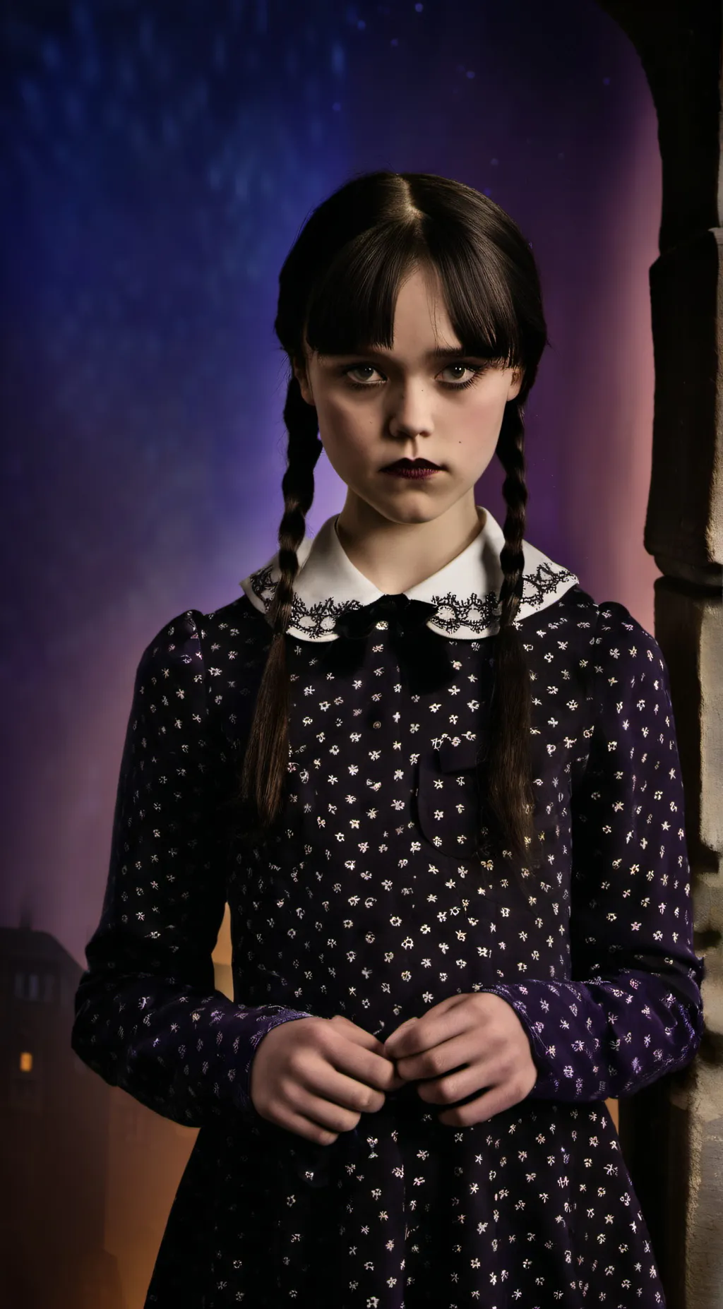 ai character: Wednesday  background