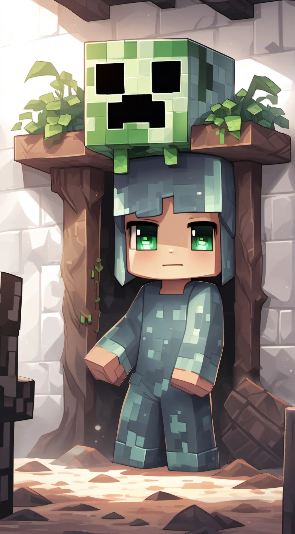 ai character: Minecraft creeper  background