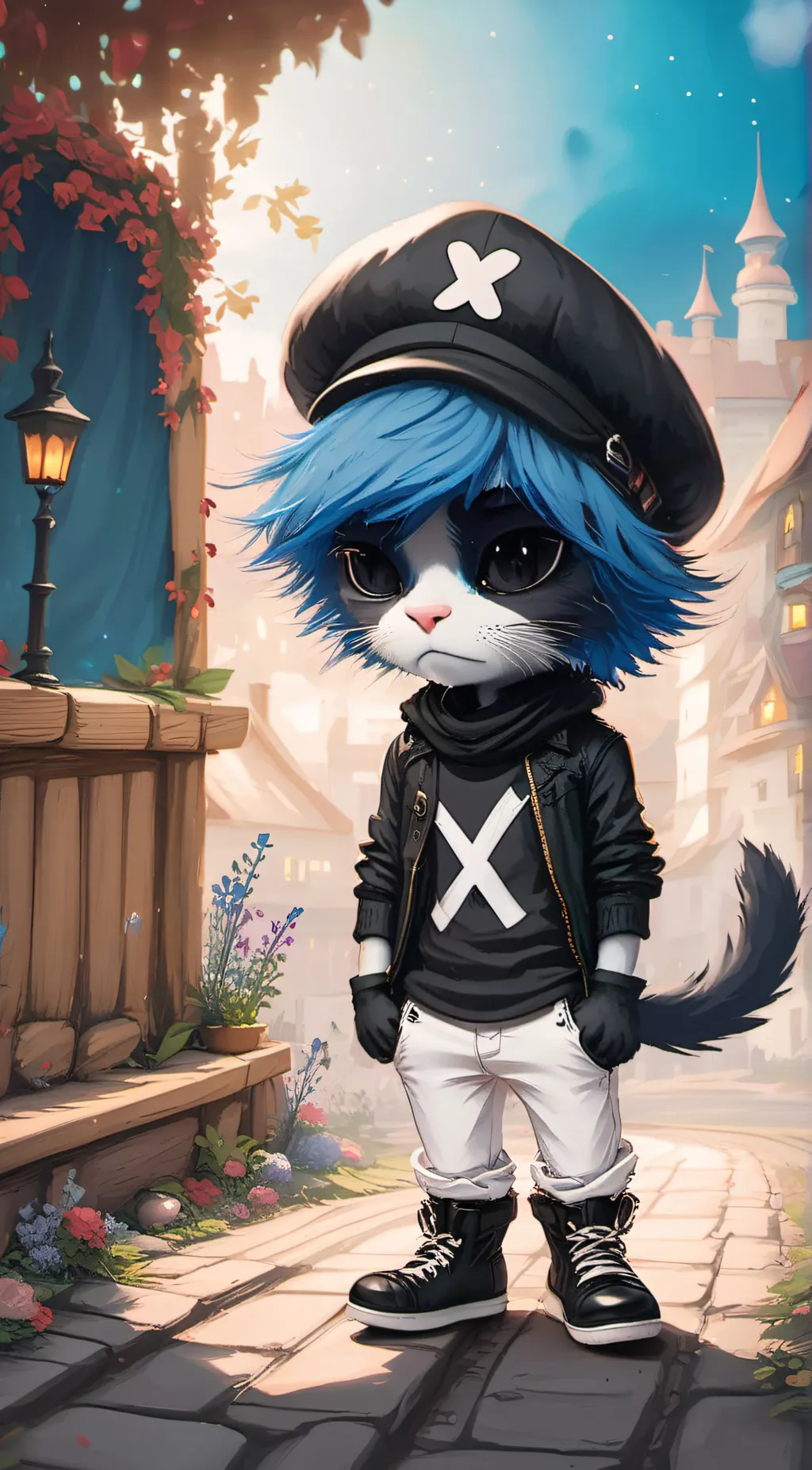 ai character: Emo Smurf Cat background