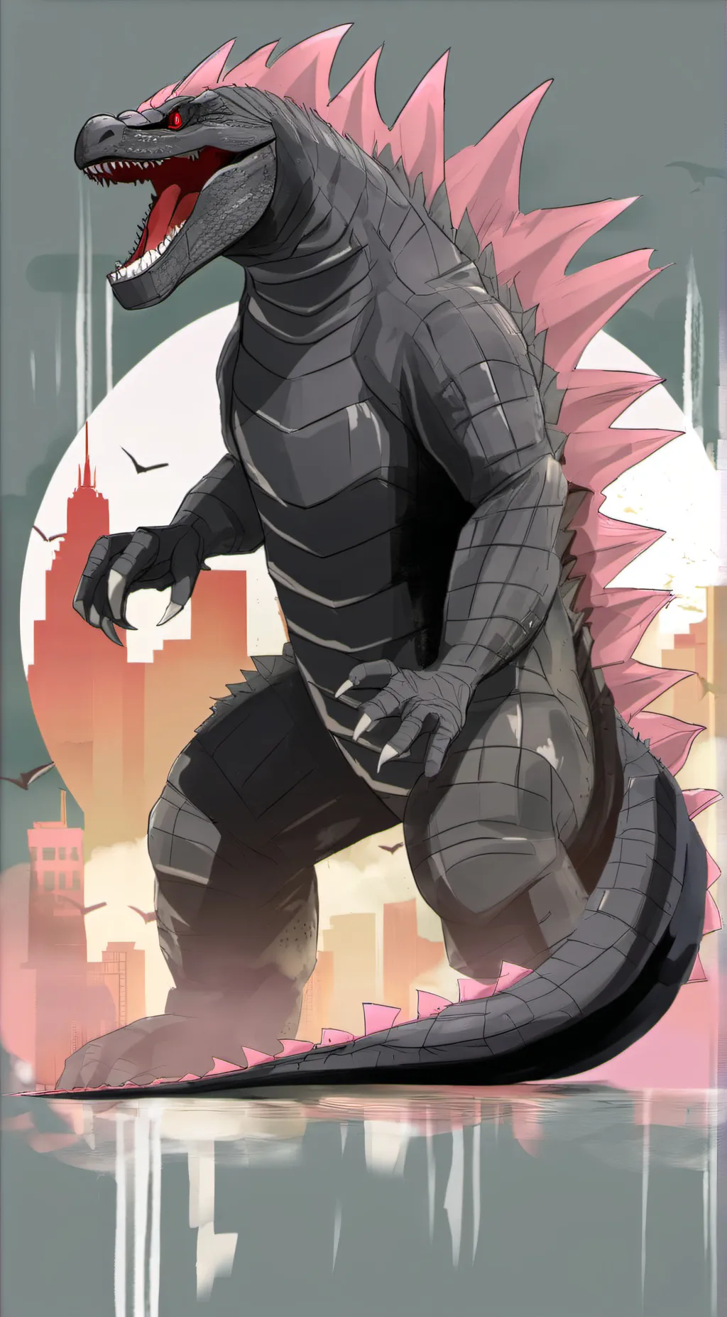 ai character: GODZILLA background