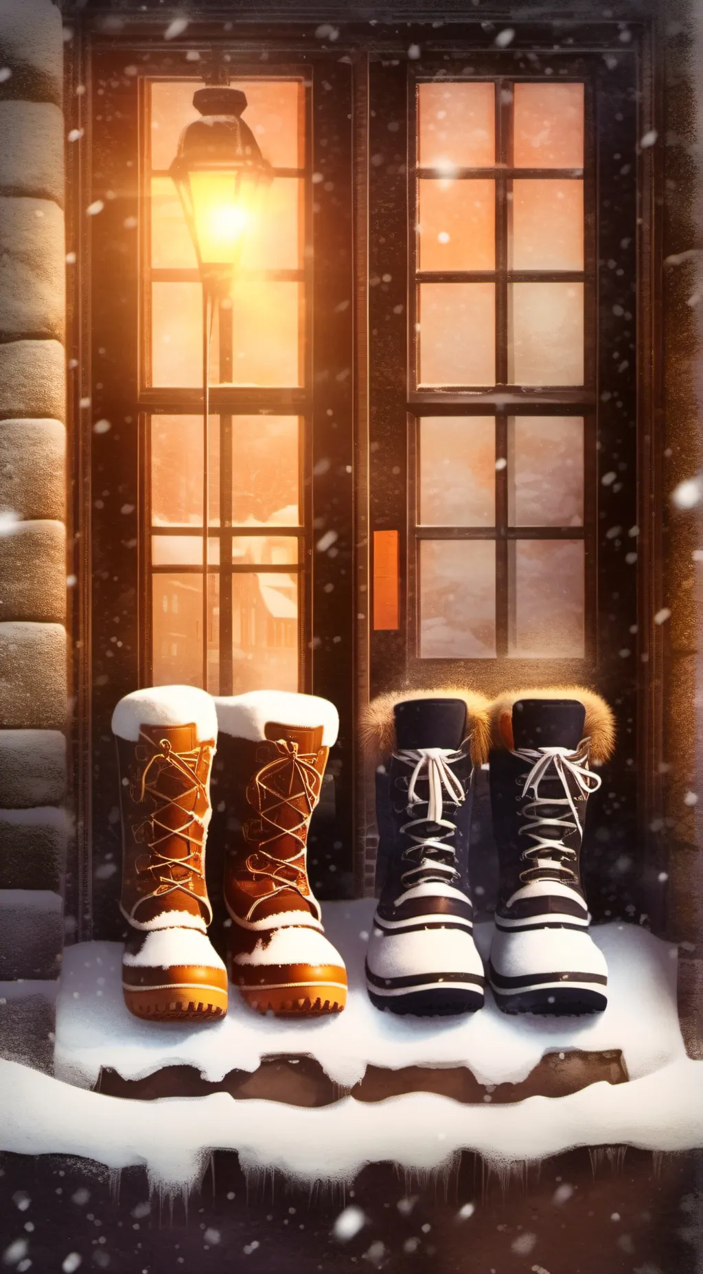 ai character: Yiddish snow boots background