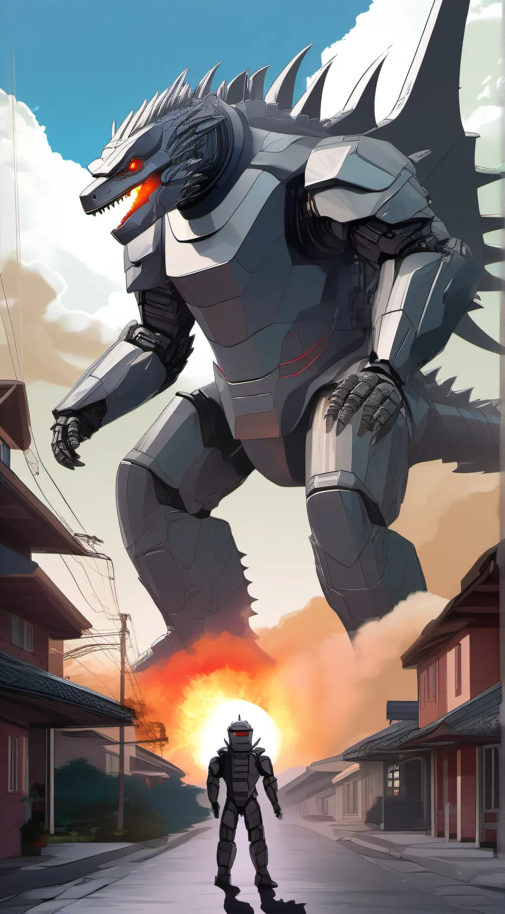 ai character: Mech Godzilla background