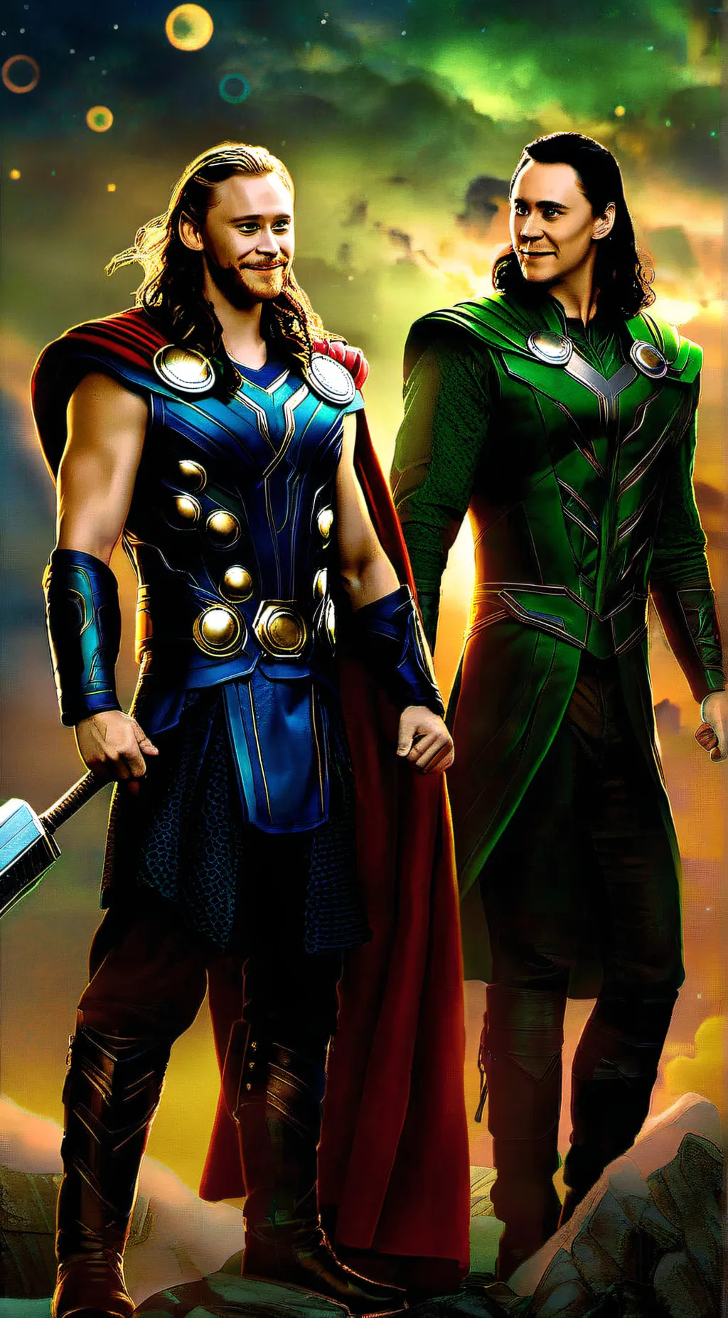 ai character: thor and loki  background