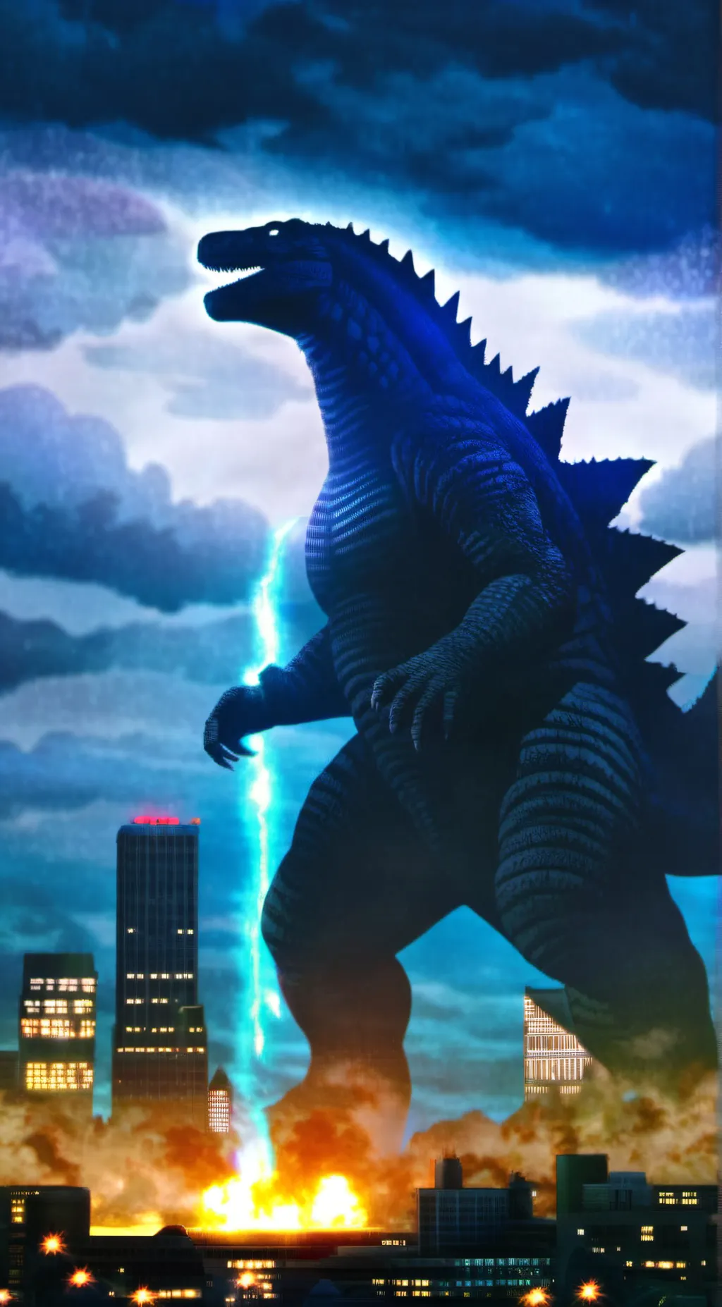 ai character: Godzilla  background