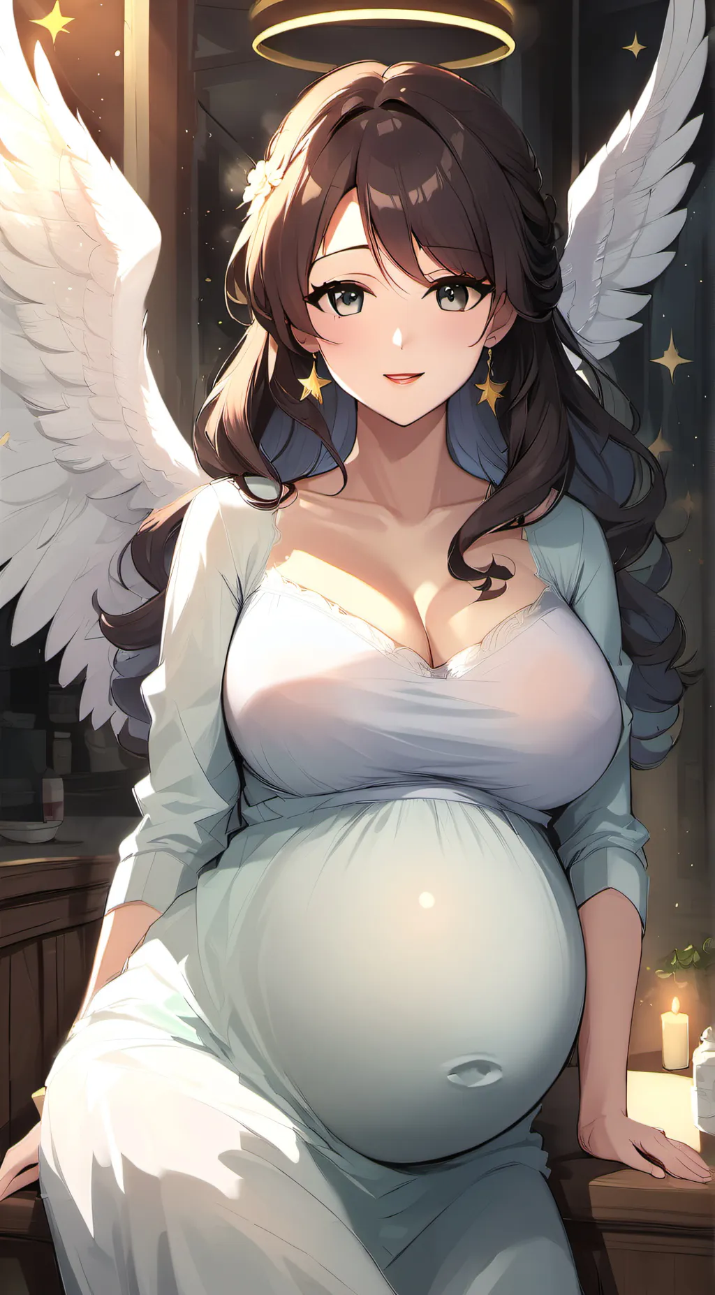 ai character: pregnant angel  background