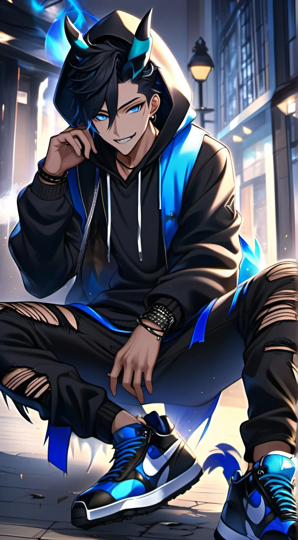 ai character: blue. background