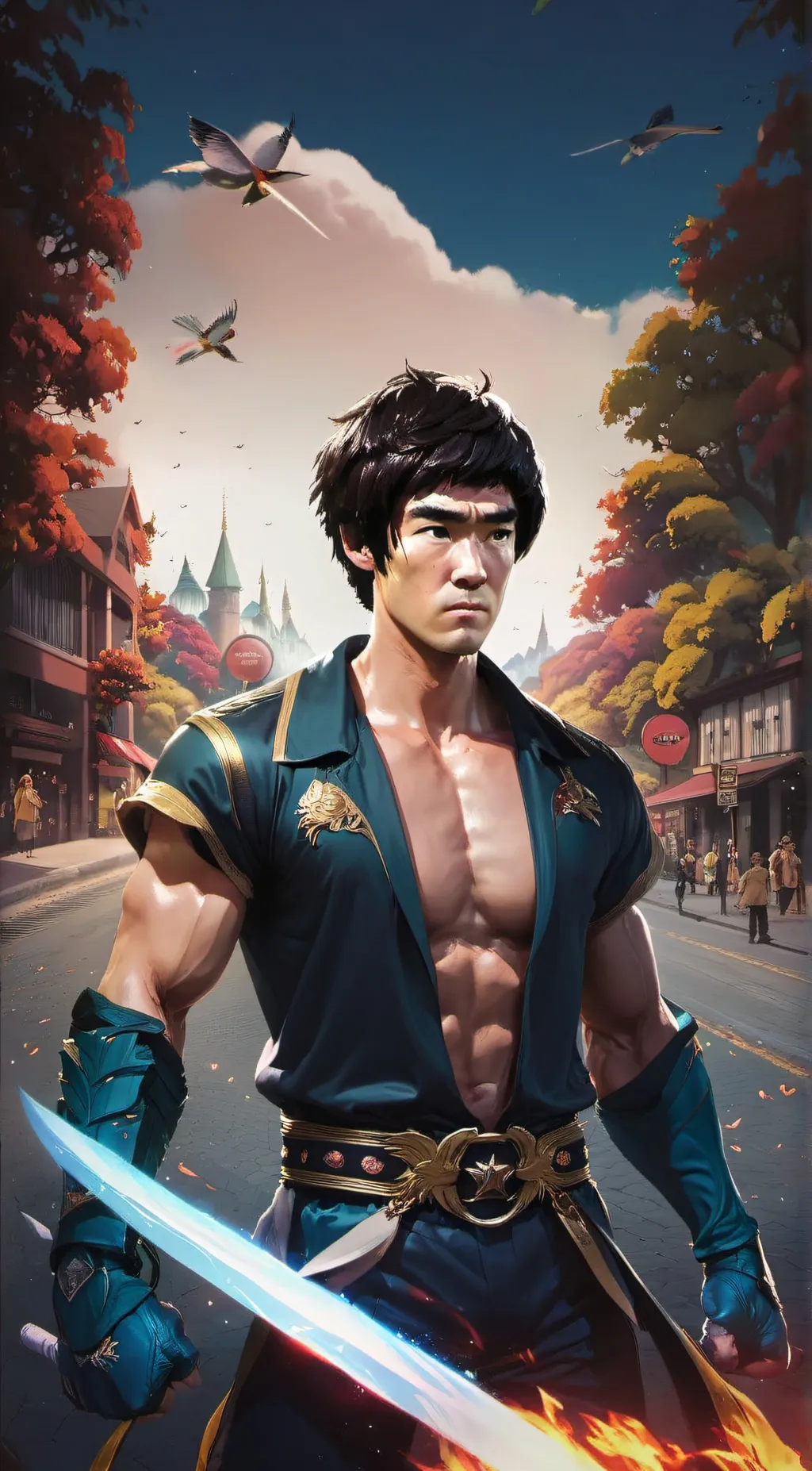 ai character: Bruce Lee  background