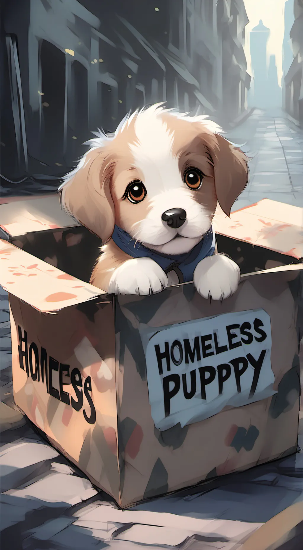 ai character: homeless puppy background