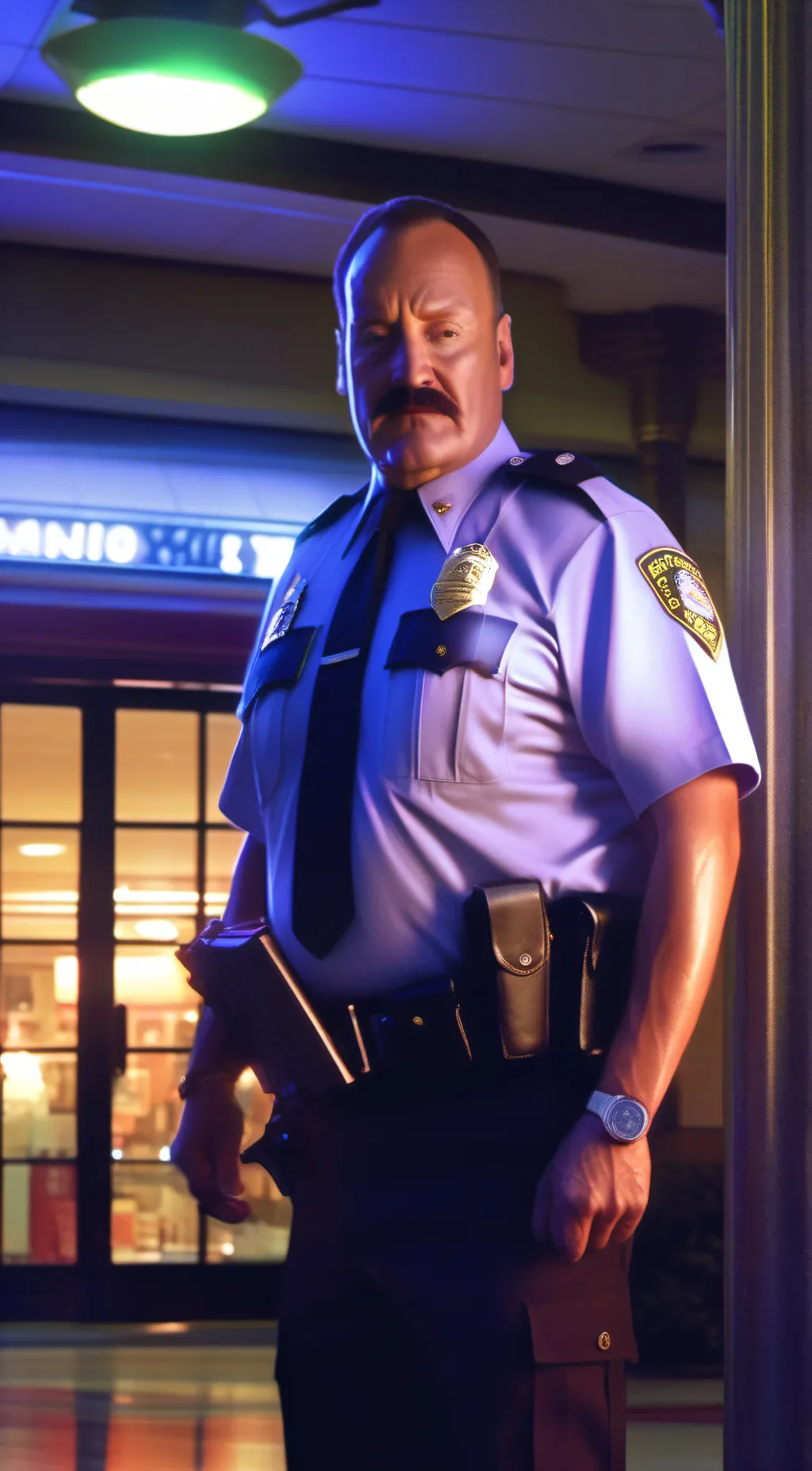 ai character: Paul Blart  background