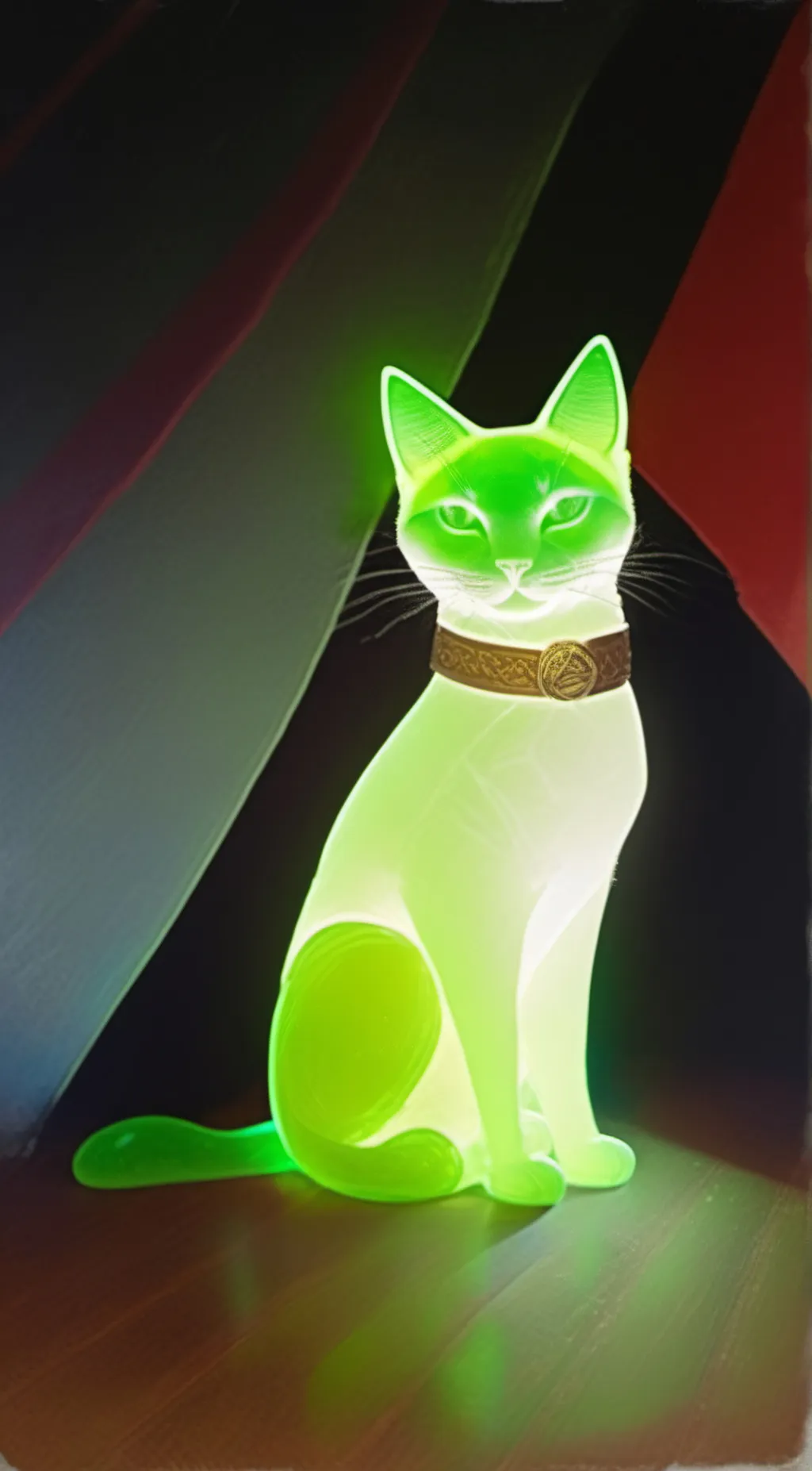 ai character: Uranium glass cat. background