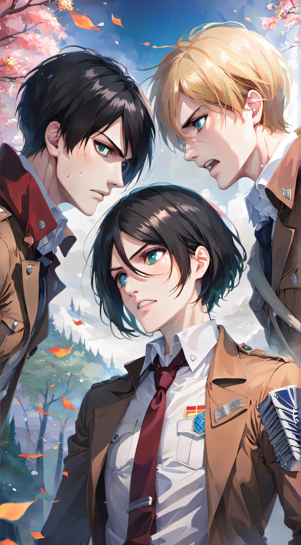 ai character: Eren,Armin,Mikasa background