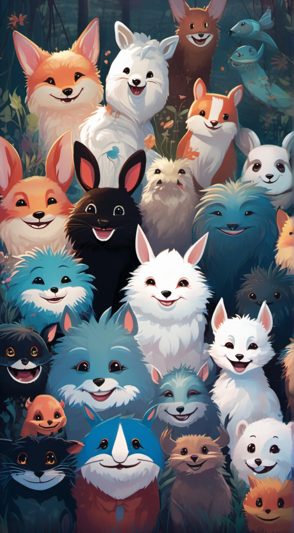ai character: smiling critters  background