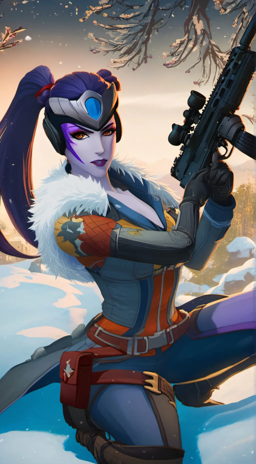ai character: Widowmaker from ow background