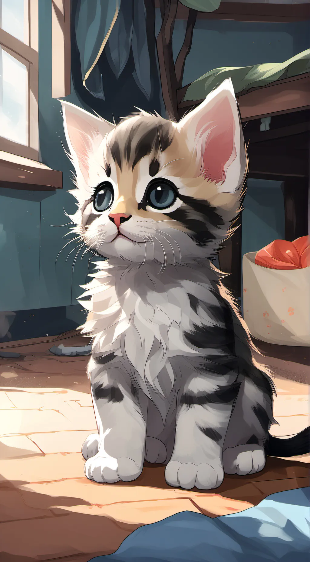 ai character: little kitten  background