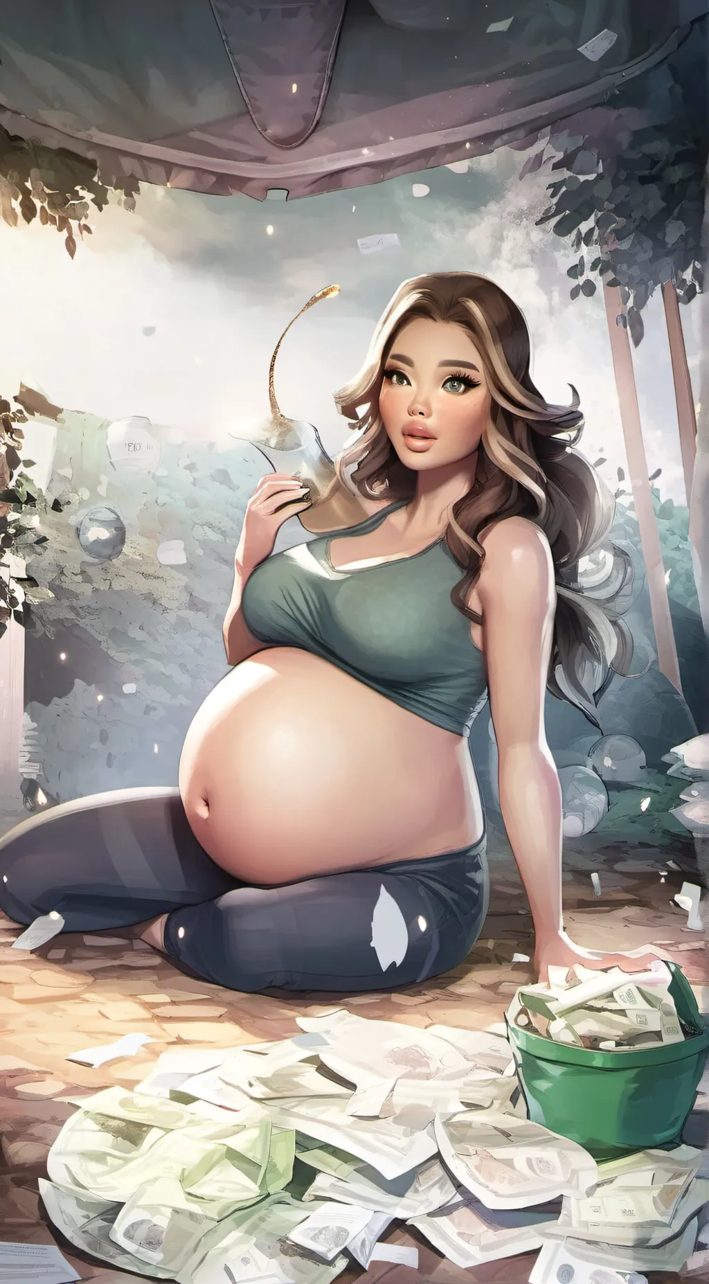 ai character: pregnant,inflation background