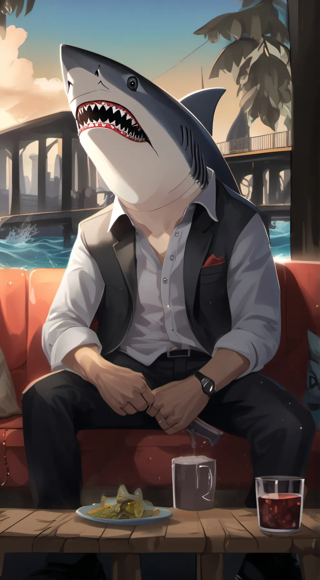 ai character: Shark dude background