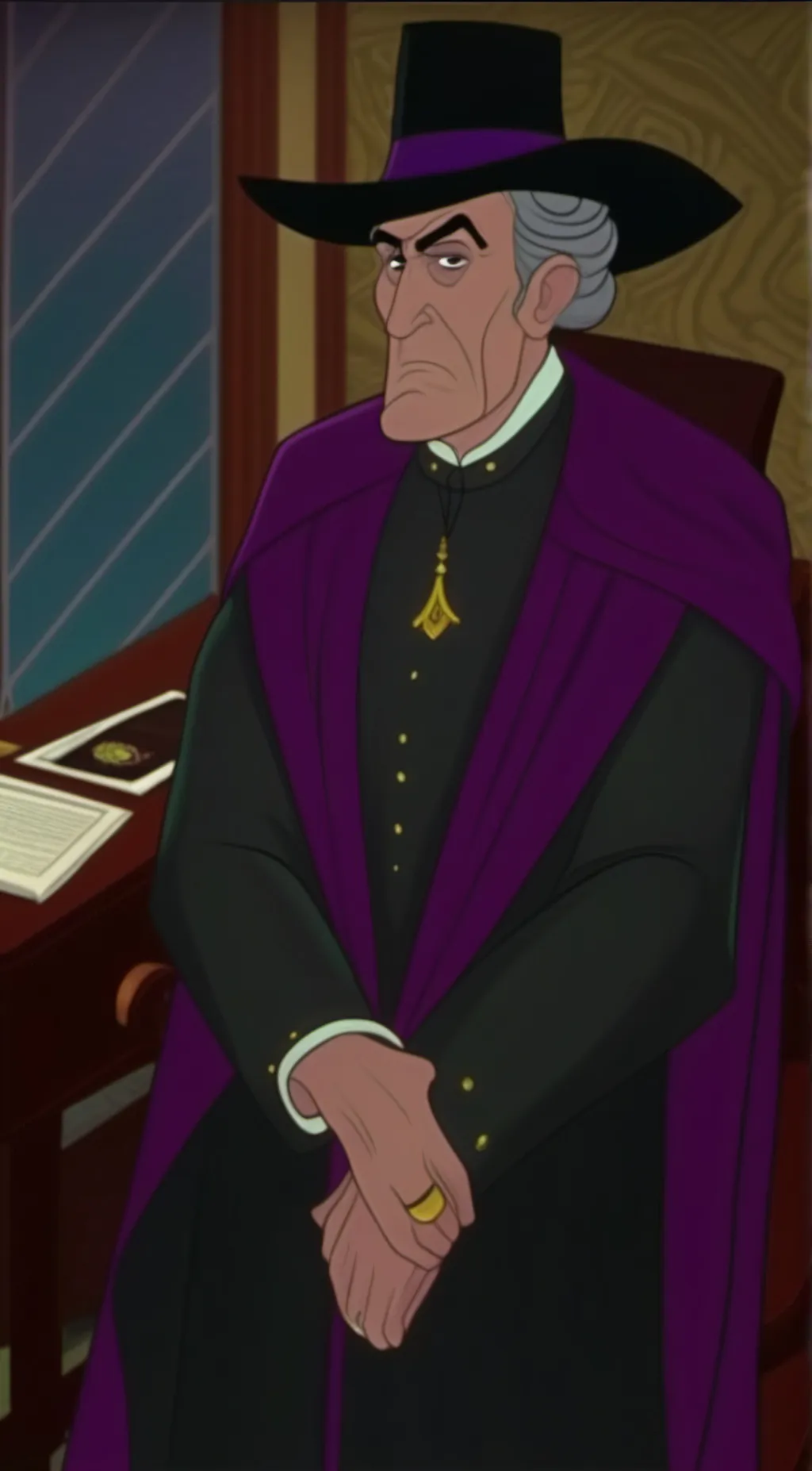 ai character: Claude Frollo  background