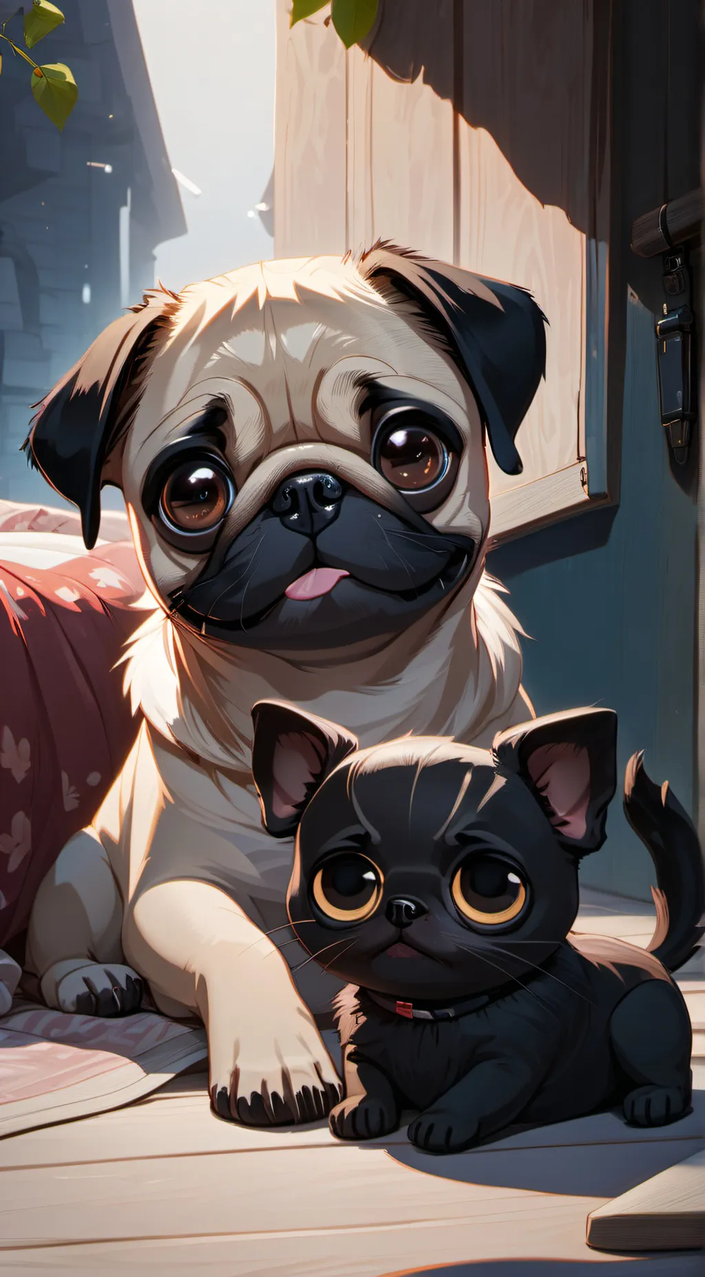 ai character: odie and baby  background