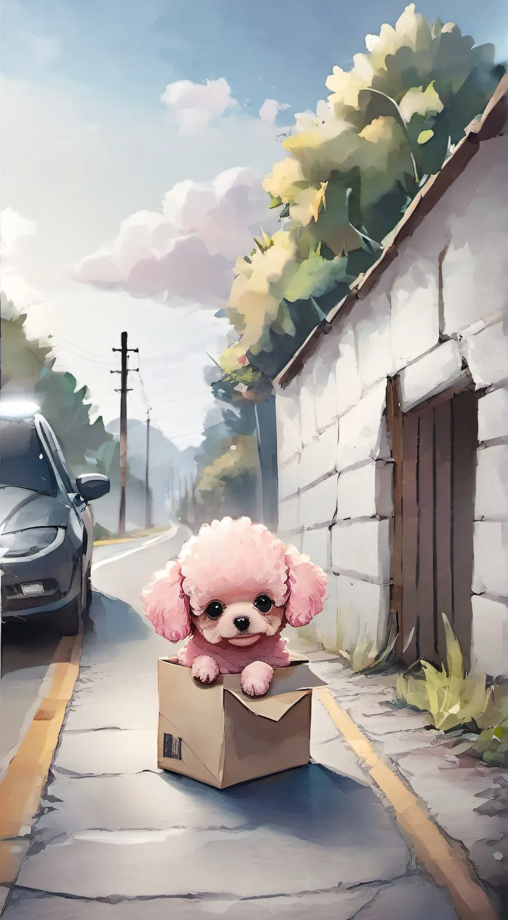 ai character: Baby pink poodle  background