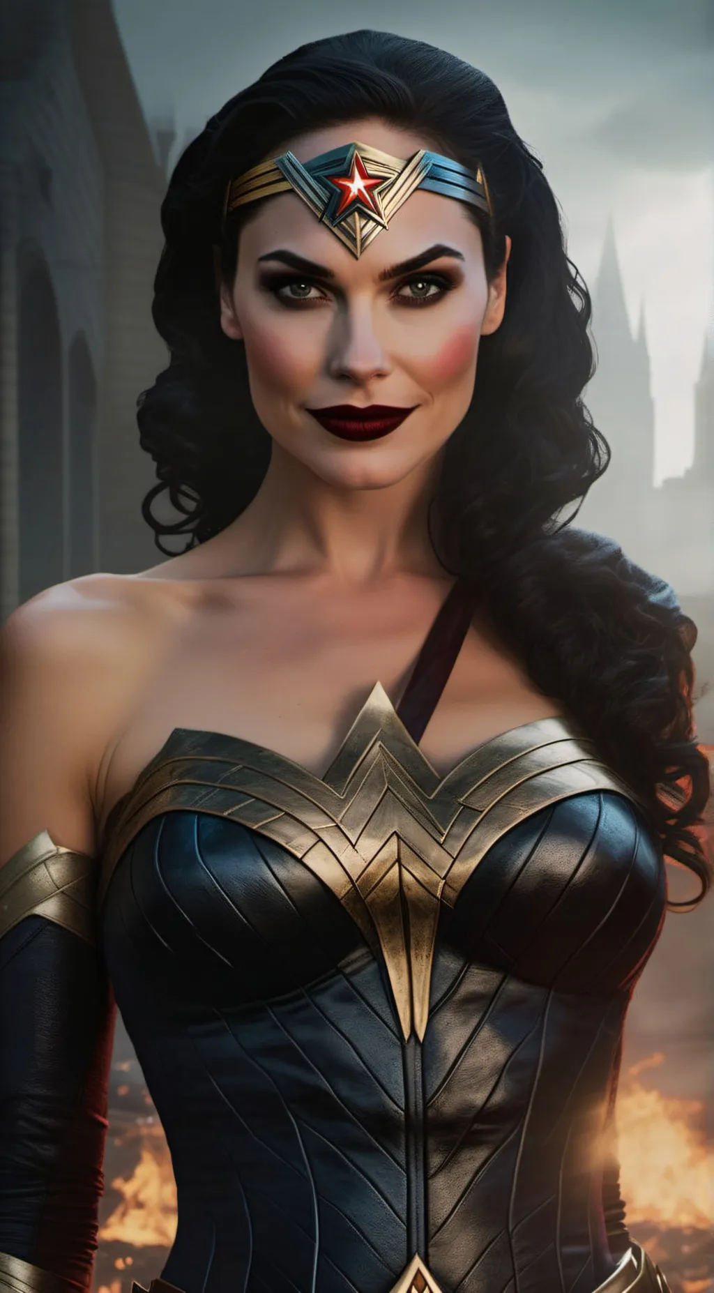ai character: Dark wonder Woman  background