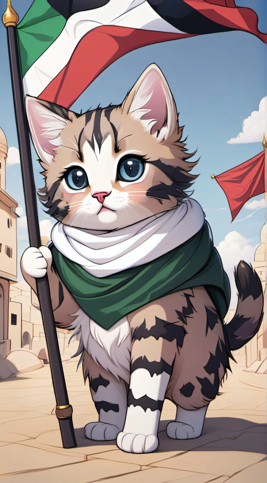 ai character: Palestine Kitty background