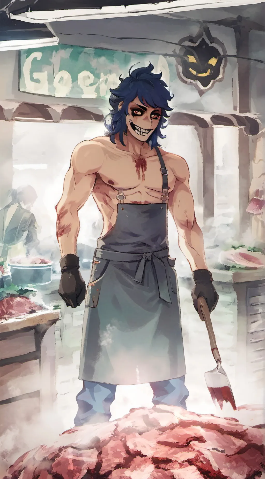 ai character: butcher wally  background