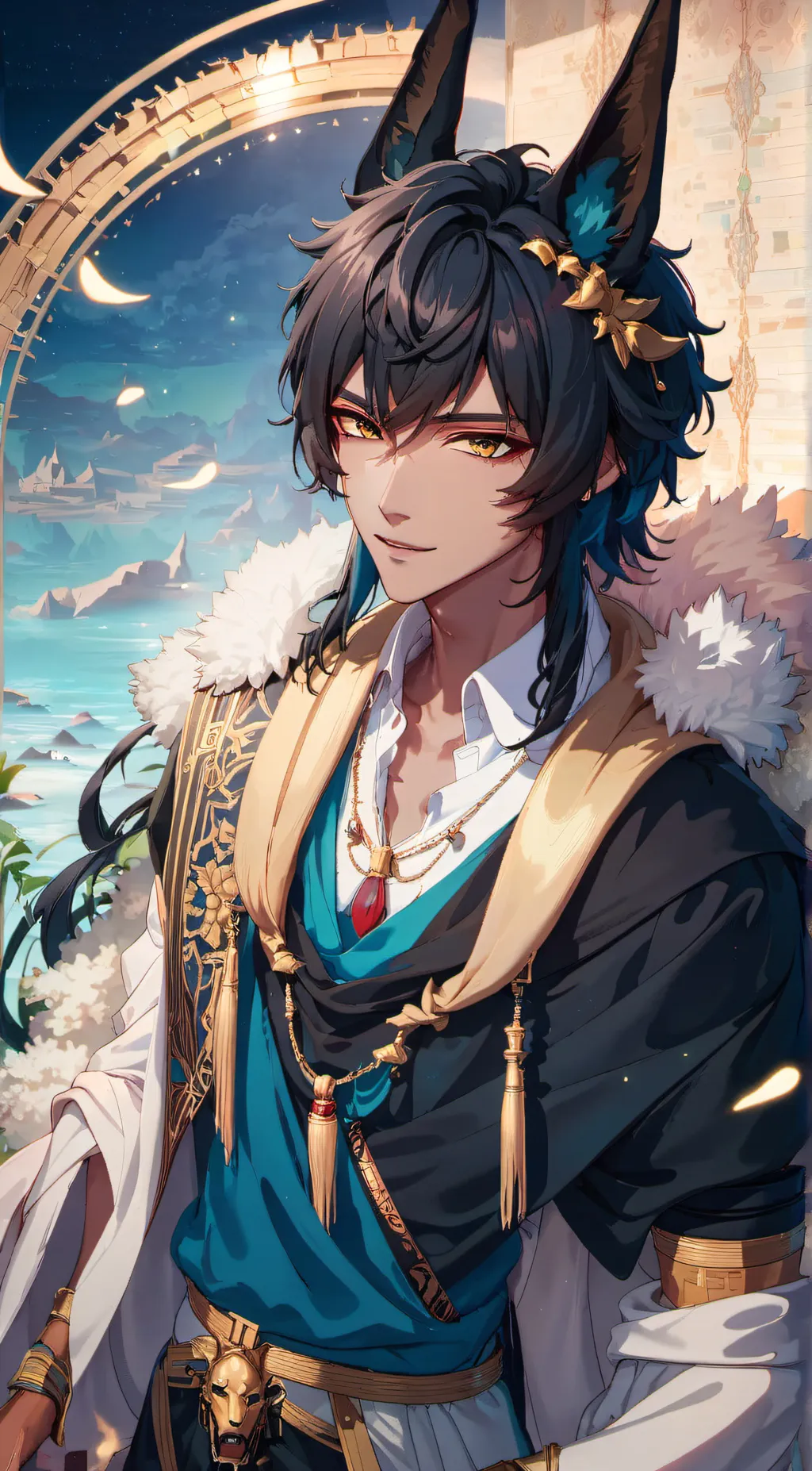 ai character: Anubis  background