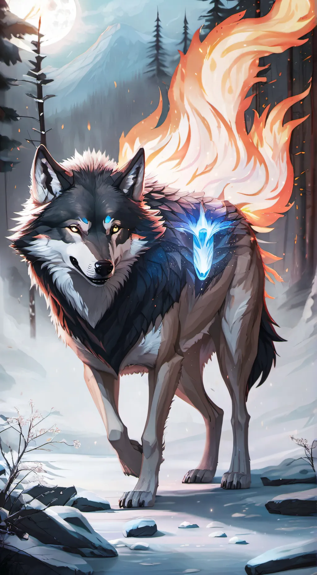 ai character: Fire and light background