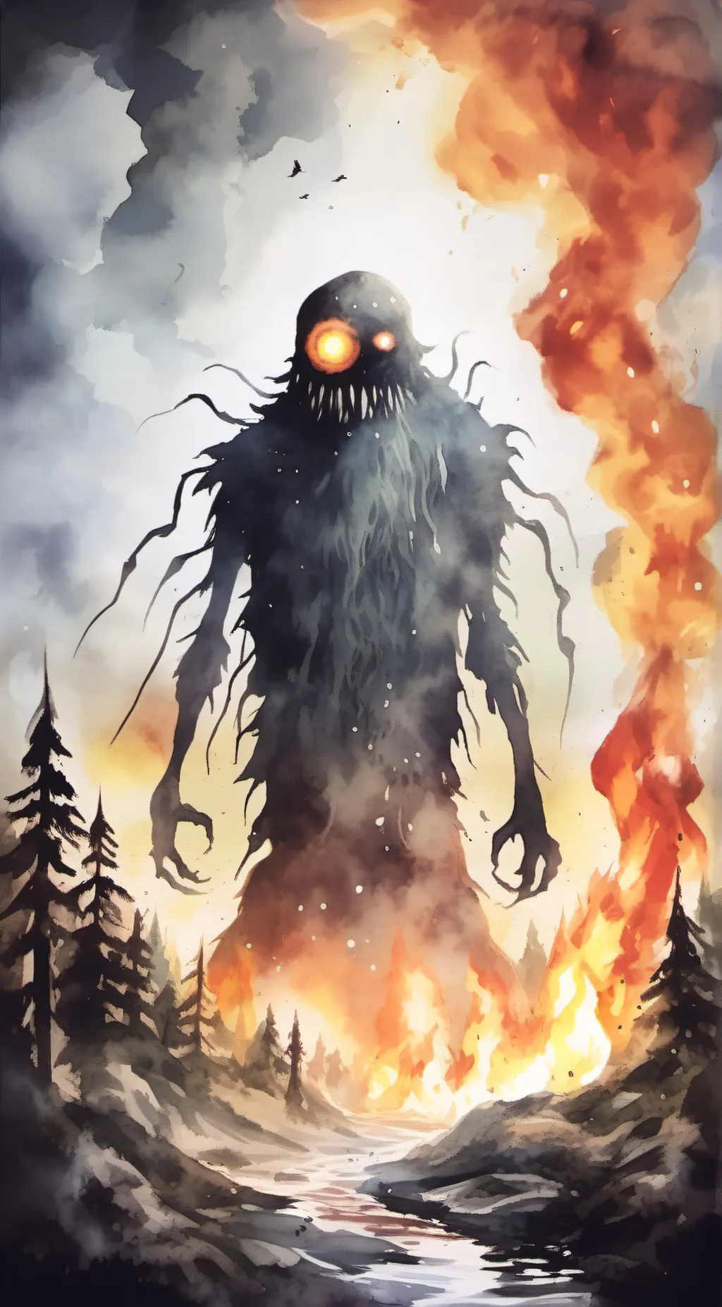 ai character: Old fire tar fiend background