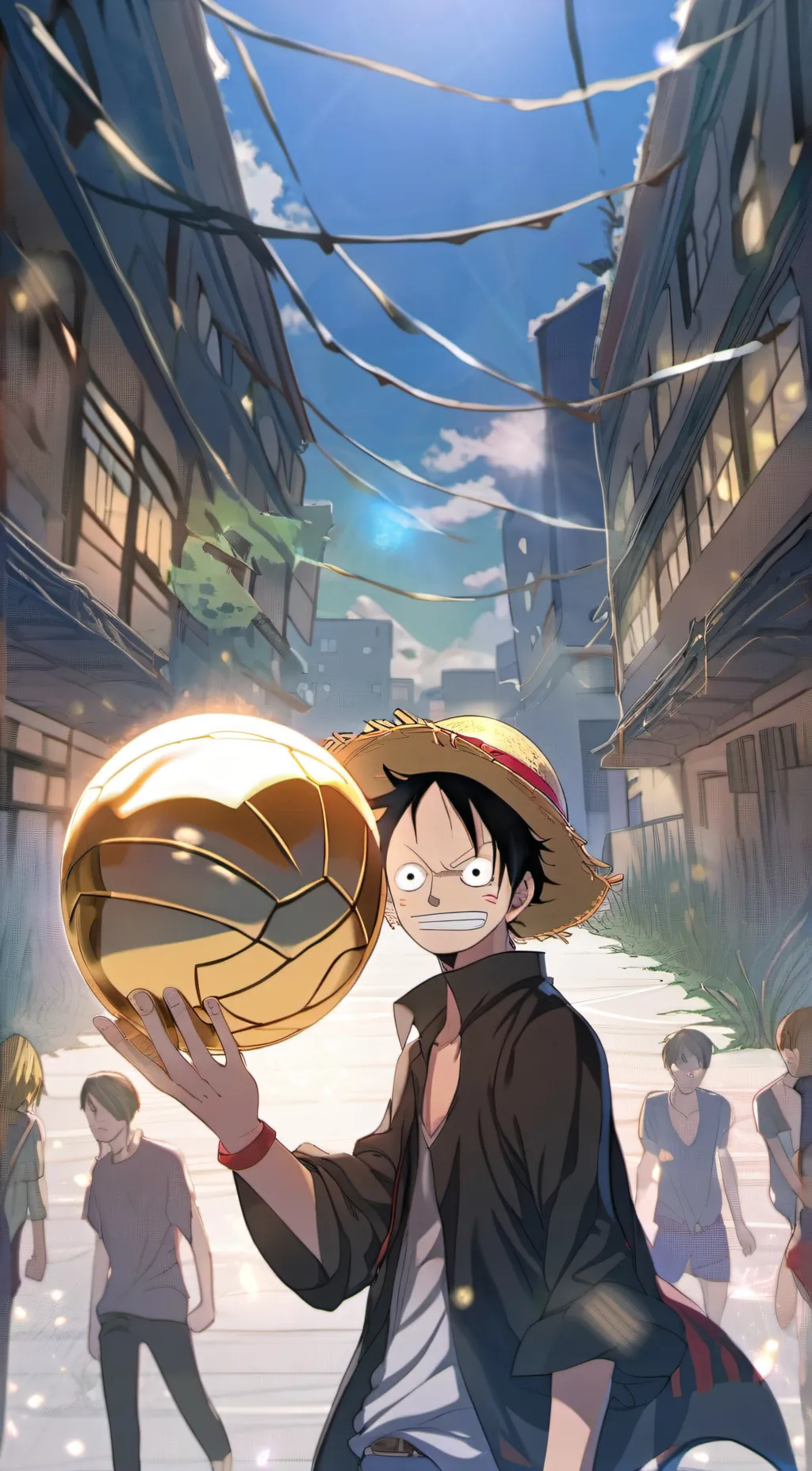ai character: Luffy with Ball background