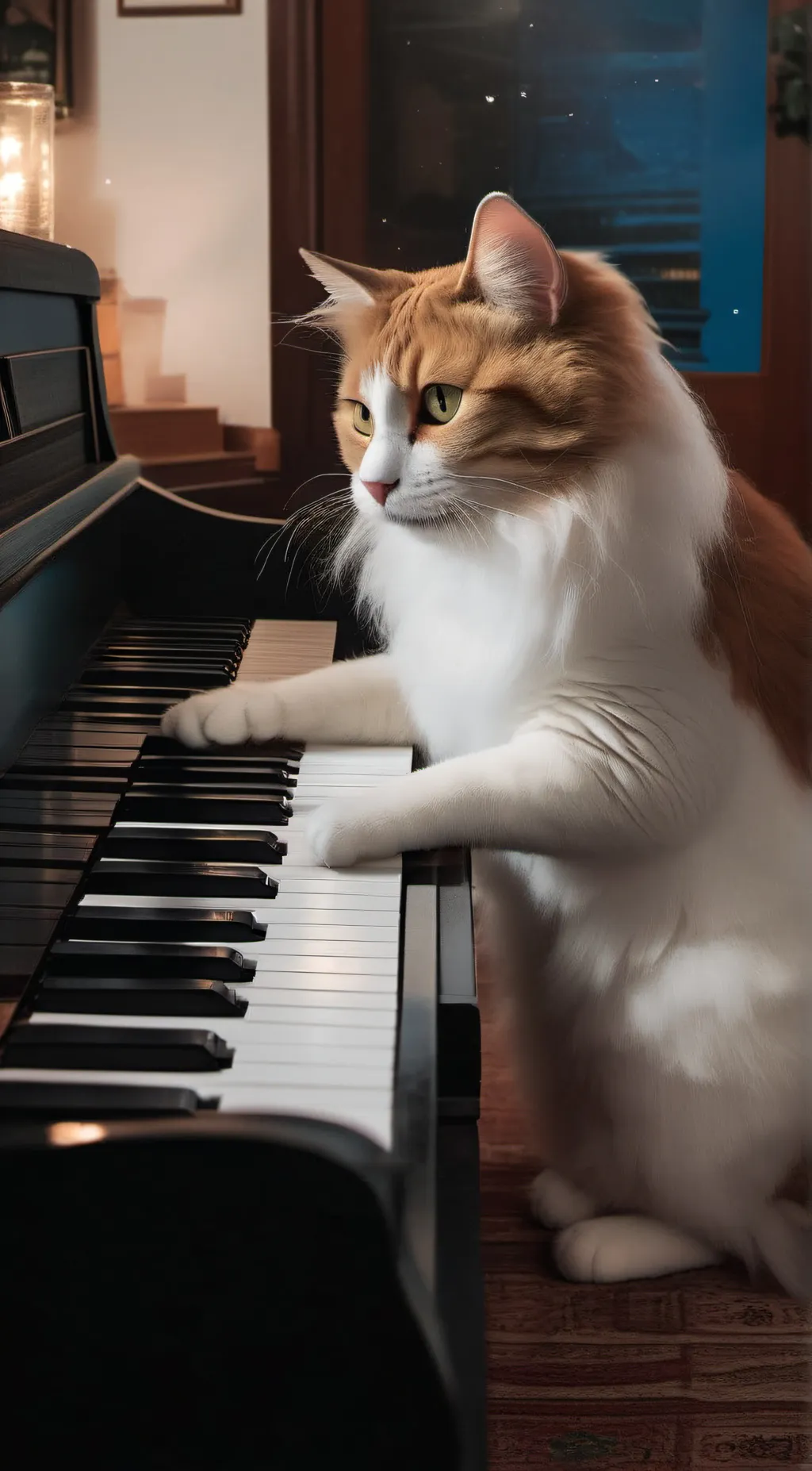 ai character: piano cat background