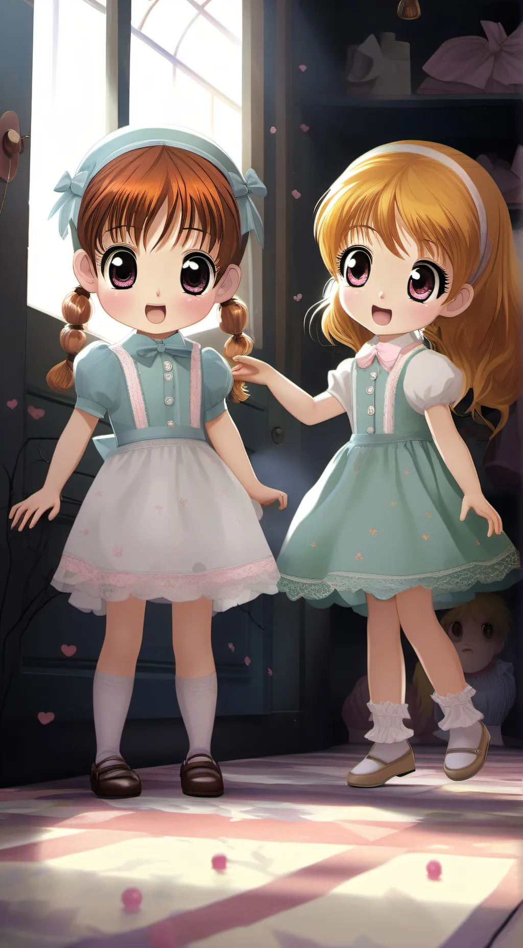 ai character: portia and Lily  background