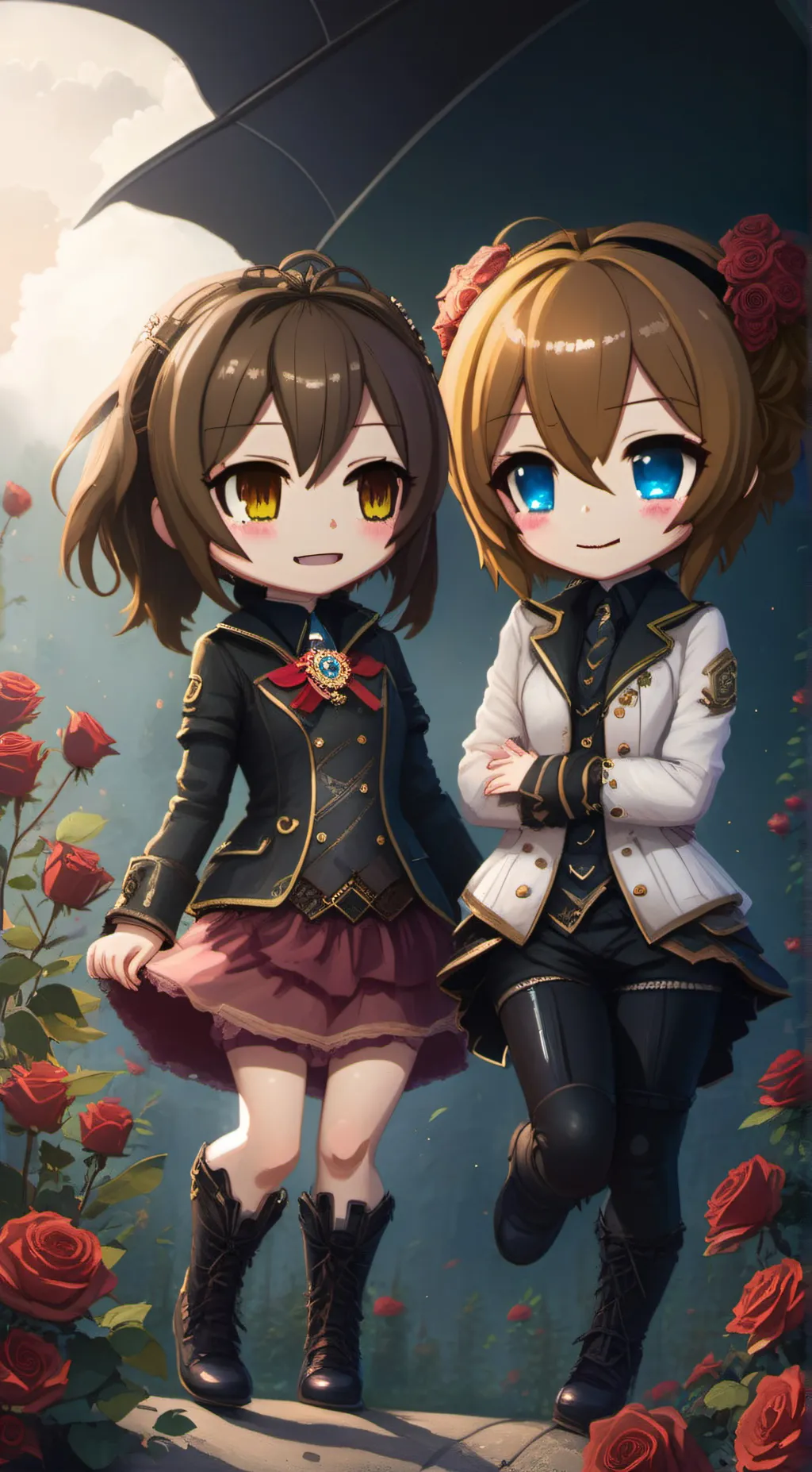 ai character: Me and rose  background