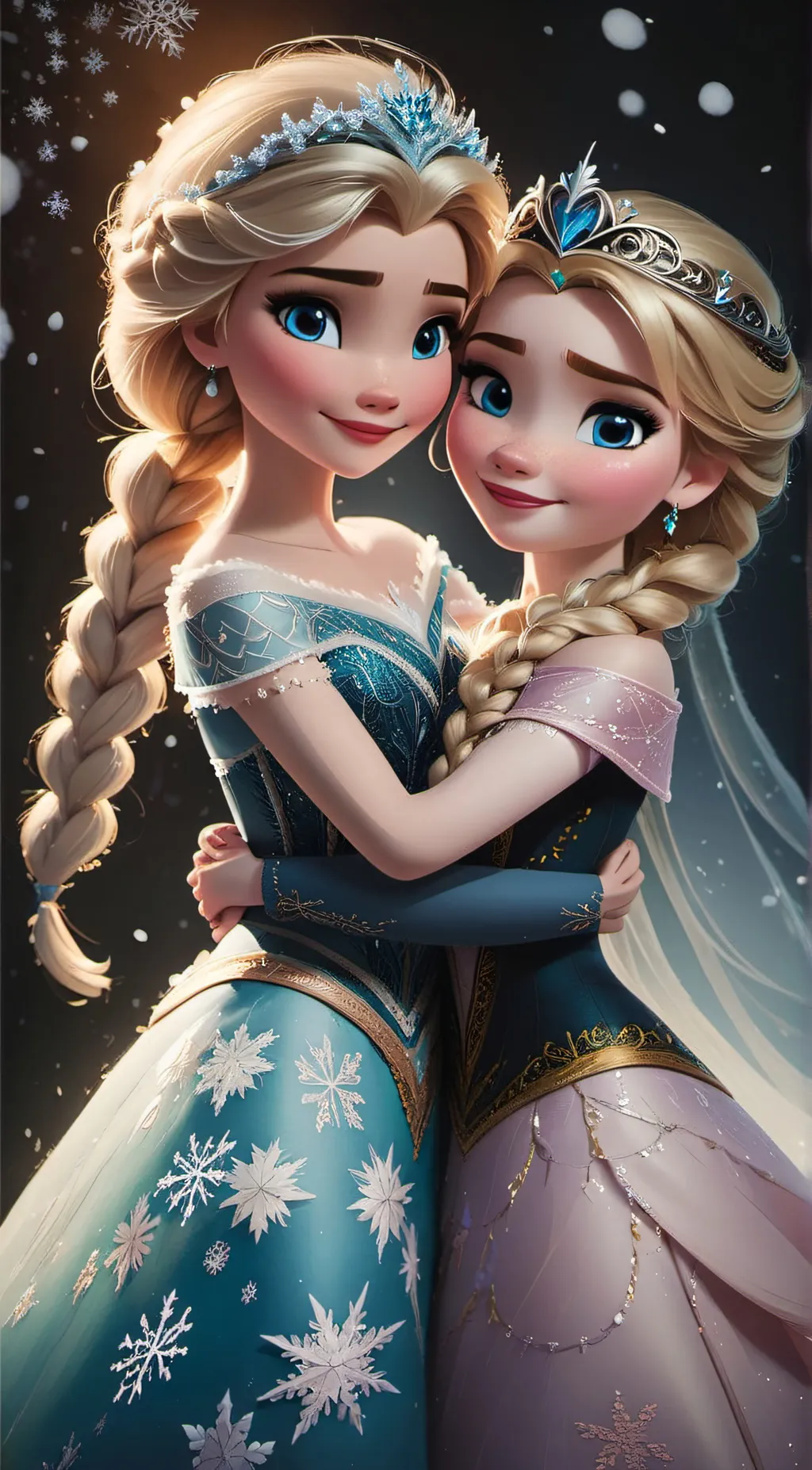 ai character: Elsa and Anna  background