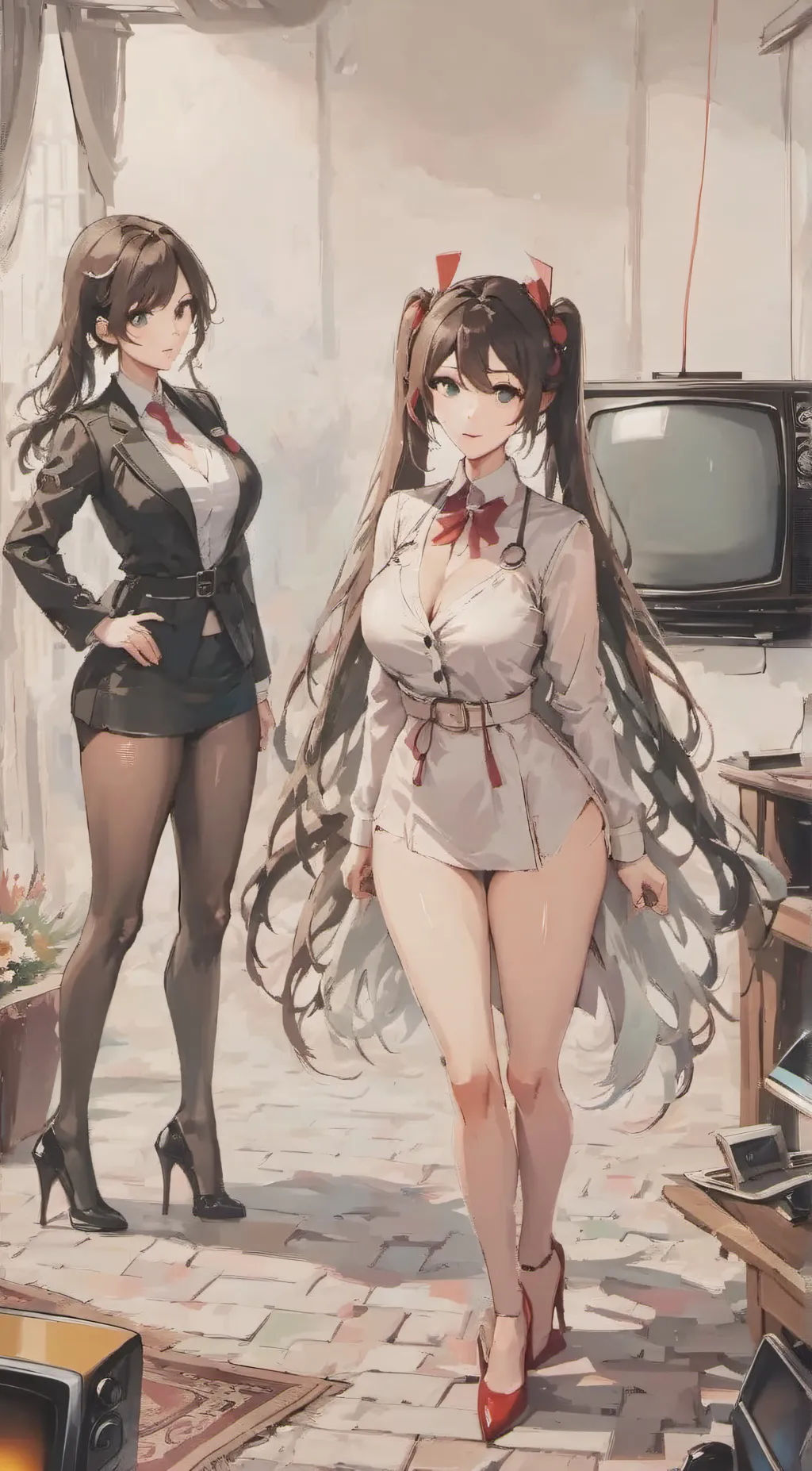ai character: sexy Tv women  background