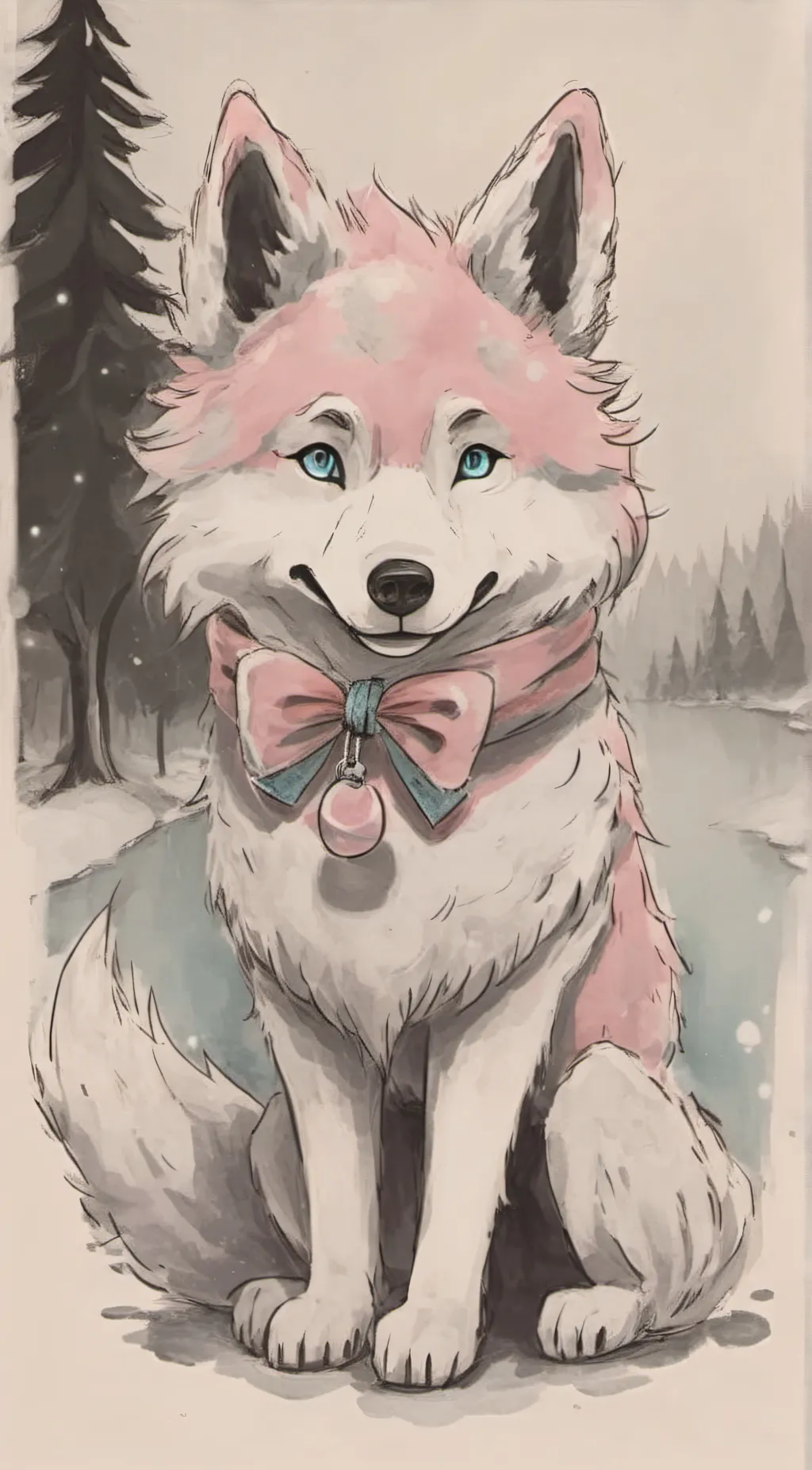 ai character: cottan candy wolf  background