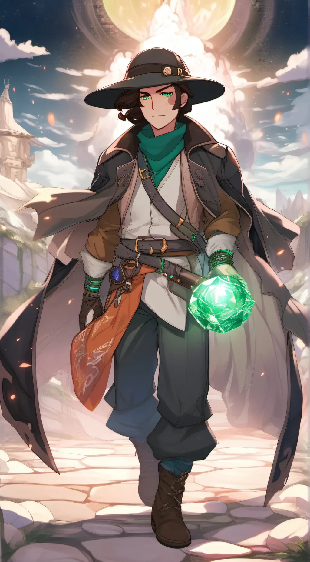 ai character: Emerald background